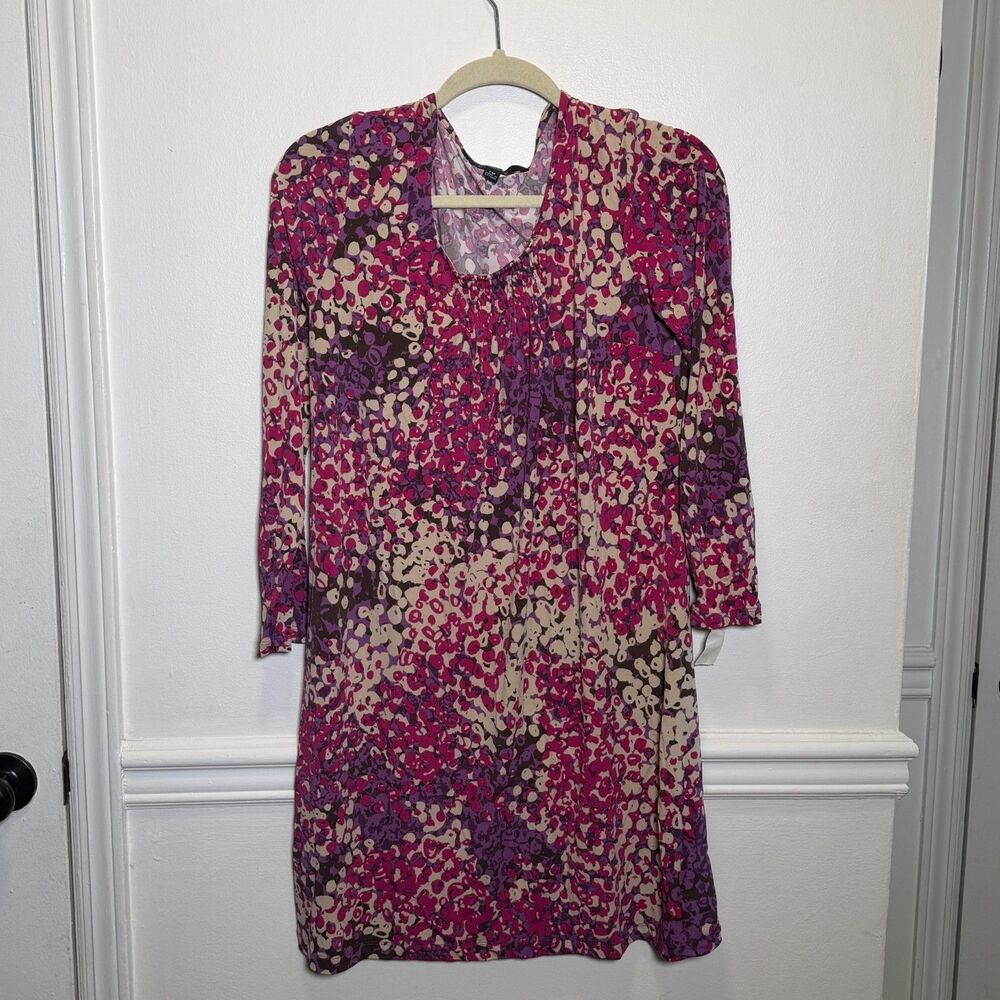 Boho Chadwicks Floral Stretch Knit Dress Pink Purple Smocked Tunic